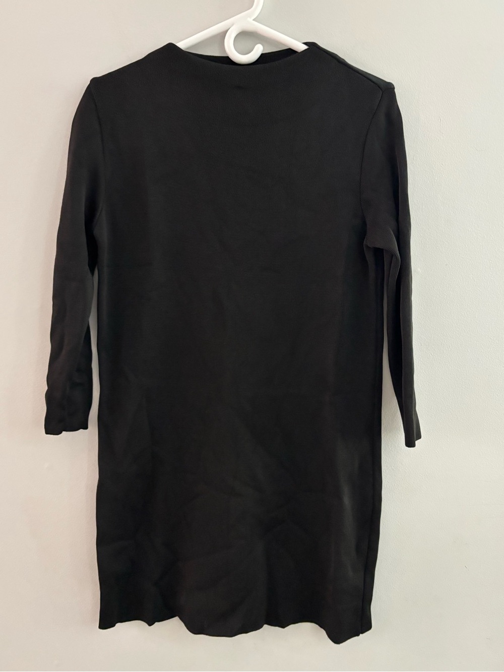 Zara Black Long Sleeve Knit Mini Shift Dress Small Minimalist Stretchy Classic